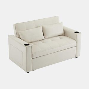 Sofá-cama rebatível multi-ângulo ajustável - 2 lugares - Tecido de veludo - Com suportes para copos e almofadas - Bege