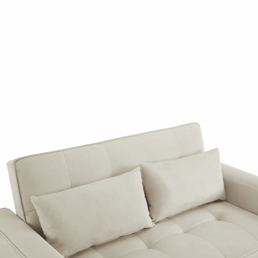 Sofá-cama rebatível multi-ângulo ajustável - 2 lugares - Tecido de veludo - Com suportes para copos e almofadas - Bege