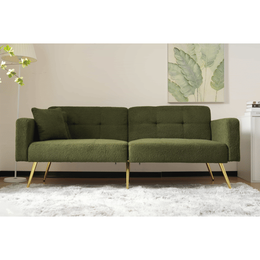 Sofá convertível com encosto regulável - 2 lugares - Tecido turco - Verde