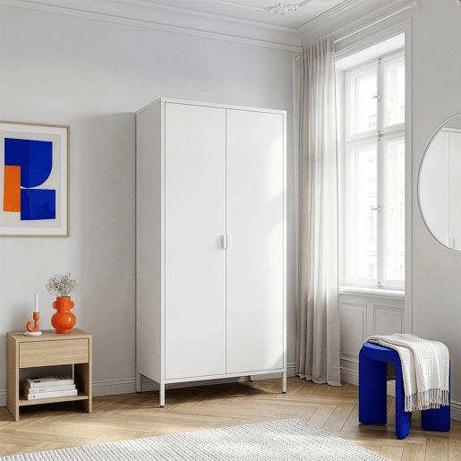Roupeiro Esteli 2 varões 4 prateleiras reguláveis aço 170x80x45 cm Branco en.casa