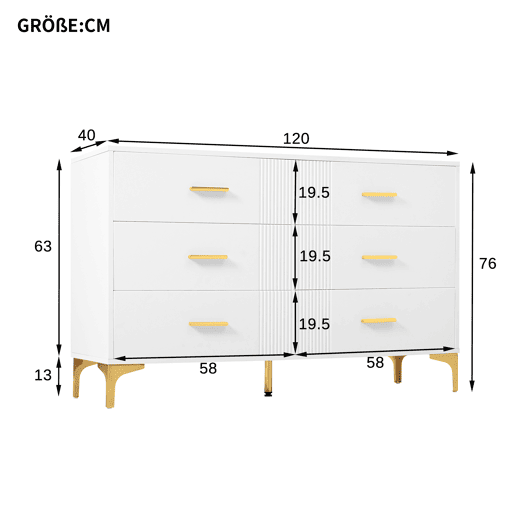Cômoda dupla de mdf com 6 gavetas,branco