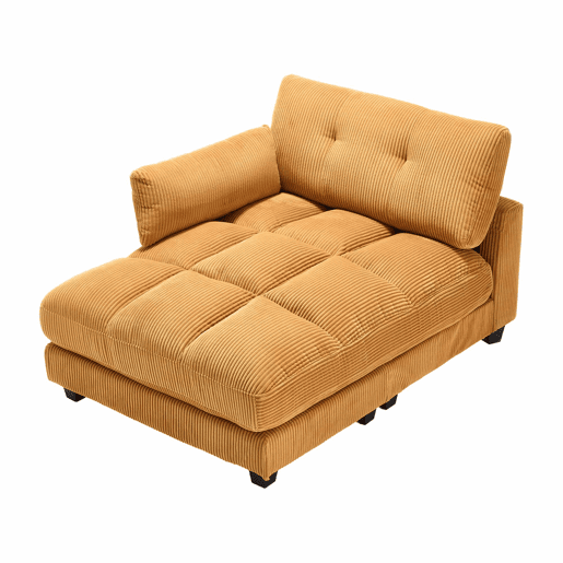 Poltrona de palma - Estofamento com franjas macias - Com apoios de braços com almofadas removíveis, encosto ajustável, três porta-copos e bolso lateral - Amarelo mostarda