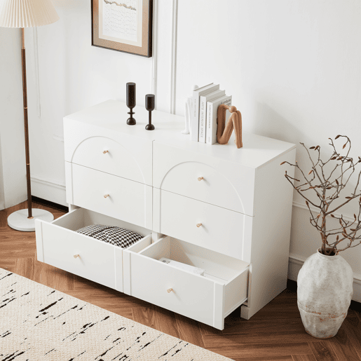 Cômoda dupla de painel de partículas com 6 gavetas,branco