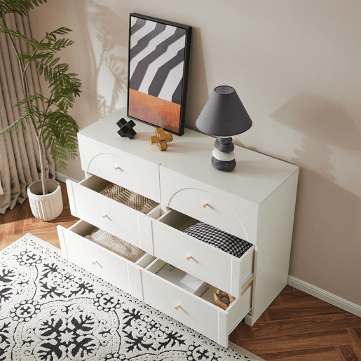 Cômoda dupla de painel de partículas com 6 gavetas,branco