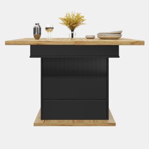 Mesa extensível telescópica 110-140×80 cm - Mesa dobrável para 4-6 pessoas, com 3 níveis de armazenamento - Preto