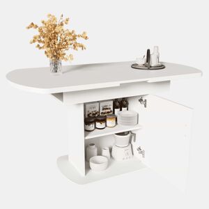 Mesa de jantar oval retrátil - com espaço de arrumação e pega prateada - Branco e prateado