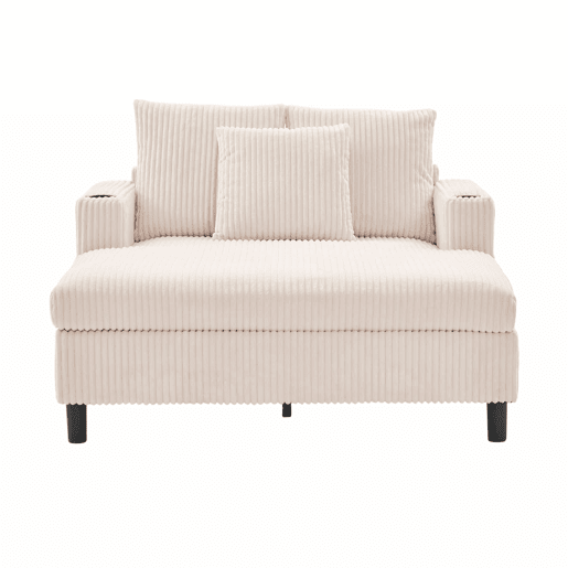 Poltrona chaise longue grande - macia com porta-copos laterais, portas USB, iluminação LED integrada - Bege