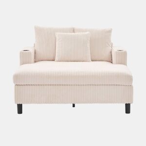 Poltrona chaise longue grande - macia com porta-copos laterais, portas USB, iluminação LED integrada - Bege