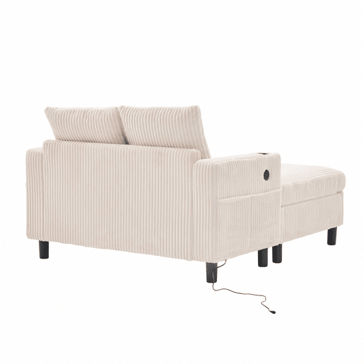 Poltrona chaise longue grande - macia com porta-copos laterais, portas USB, iluminação LED integrada - Bege
