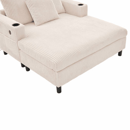 Poltrona chaise longue grande - macia com porta-copos laterais, portas USB, iluminação LED integrada - Bege