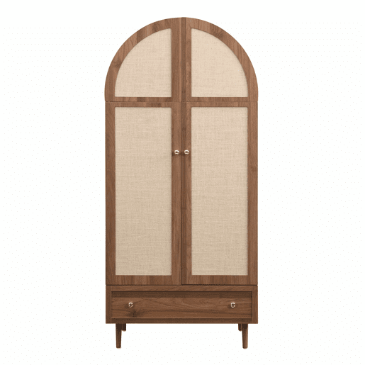 Armário elegante com portas de tecido e gaveta - Aparador - Madeira, pés de madeira estáveis, armazenamento prático para roupas e acessórios