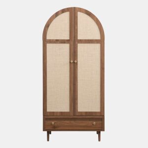 Armário elegante com portas de tecido e gaveta - Aparador - Madeira, pés de madeira estáveis, armazenamento prático para roupas e acessórios