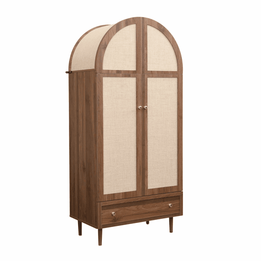 Armário elegante com portas de tecido e gaveta - Aparador - Madeira, pés de madeira estáveis, armazenamento prático para roupas e acessórios