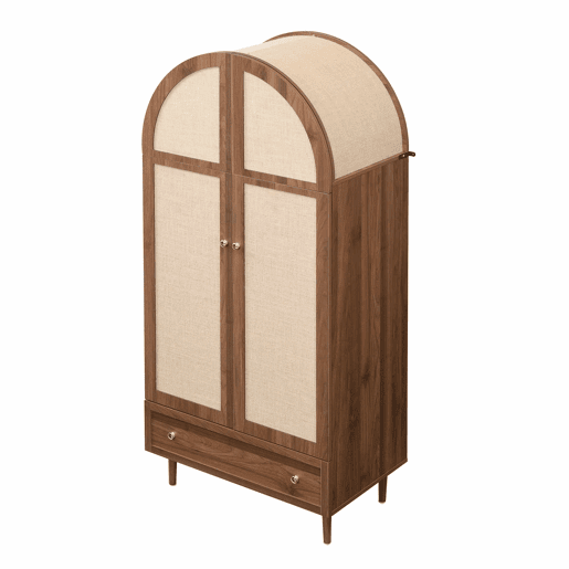 Armário elegante com portas de tecido e gaveta - Aparador - Madeira, pés de madeira estáveis, armazenamento prático para roupas e acessórios