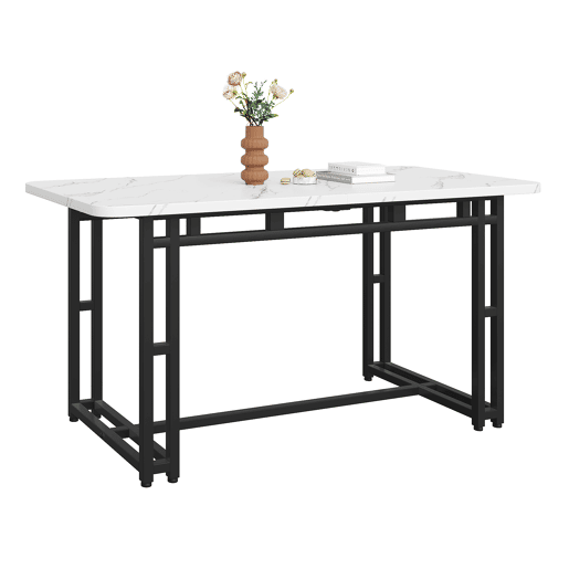 Mesa de jantar - tampo em mármore - pés em metal preto - 120x70cm - Preto e branco