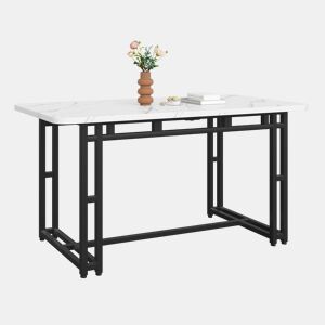 Mesa de jantar - tampo em mármore - pés em metal preto - 120x70cm - Preto e branco