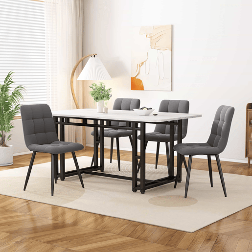 Mesa de jantar - tampo em mármore - pés em metal preto - 120x70cm - Preto e branco
