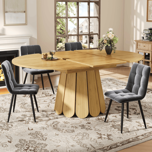 Mesa extensível redonda 118-158 cm - Mesa de jantar para 6 pessoas - Cor madeira