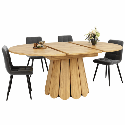 Mesa extensível redonda 118-158 cm - Mesa de jantar para 6 pessoas - Cor madeira