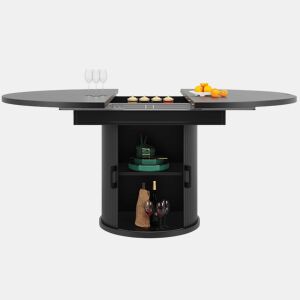 Mesa extensível redonda 118-158 cm - Mesa de jantar, extensível a ovalada, capacidade para 6 pessoas - NogueiraPreto