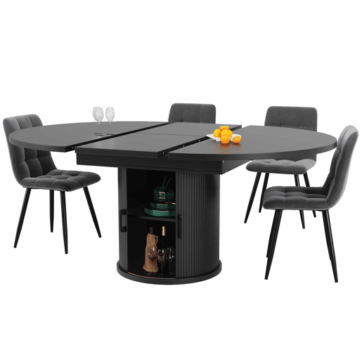 Mesa extensível redonda 118-158 cm - Mesa de jantar, extensível a ovalada, capacidade para 6 pessoas - NogueiraPreto
