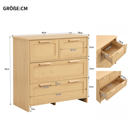Cômoda dupla de mdf com 4 gavetas,natural