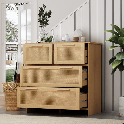 Cômoda dupla de mdf com 4 gavetas,natural