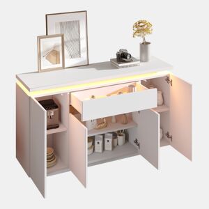 Aparador de painel de partículas com 4 portas,1 gaveta e luz led,branco