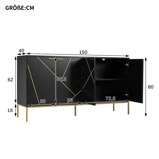 Aparador de painel de partículas com 4 portas,preto