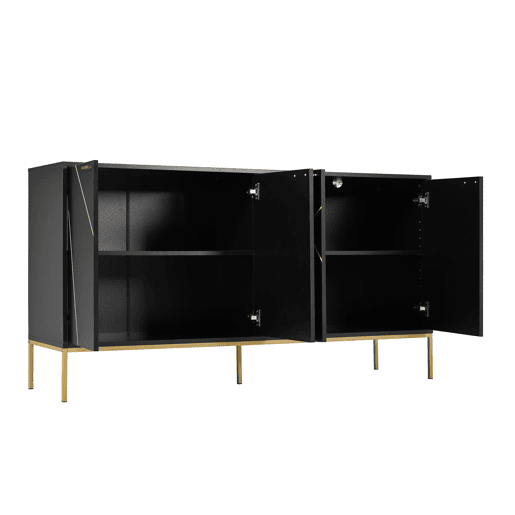 Aparador de painel de partículas com 4 portas,preto