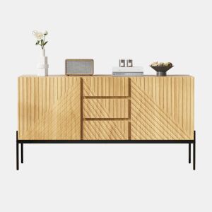 Aparador de painel de partículas com 2 portas e 3 gavetas,natural