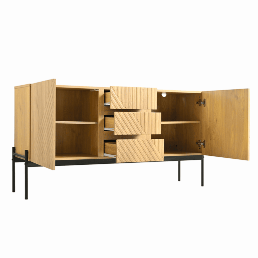 Aparador de painel de partículas com 2 portas e 3 gavetas,natural