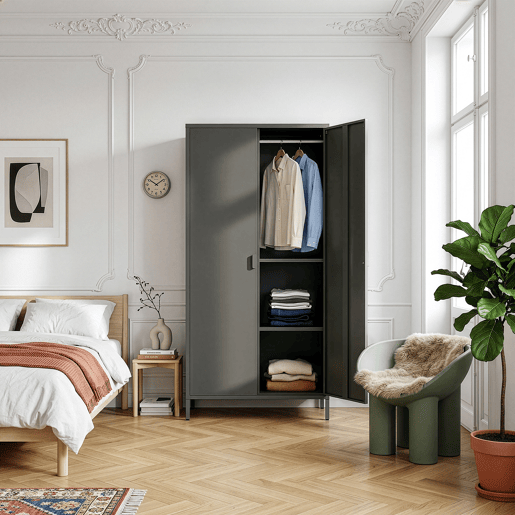 Roupeiro Esteli 2 varões 4 prateleiras reguláveis aço 170x80x45 cm Preto en.casa