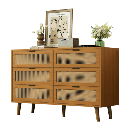 Cômoda dupla de painel de partículas com 6 gavetas,noz