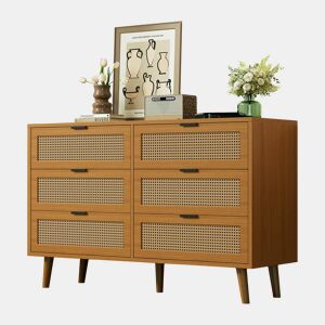Cômoda dupla de painel de partículas com 6 gavetas,noz