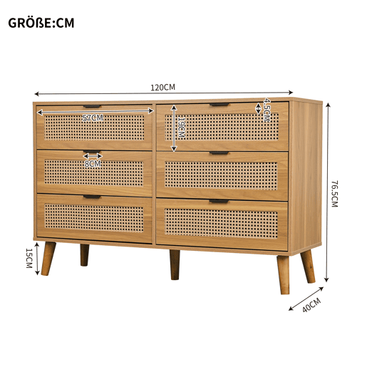 Cômoda dupla de painel de partículas com 6 gavetas,noz