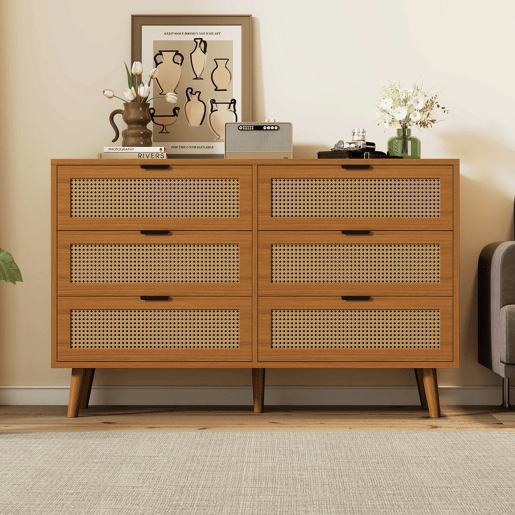 Cômoda dupla de painel de partículas com 6 gavetas,noz