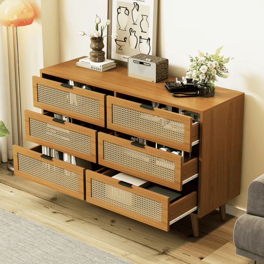 Cômoda dupla de painel de partículas com 6 gavetas,noz
