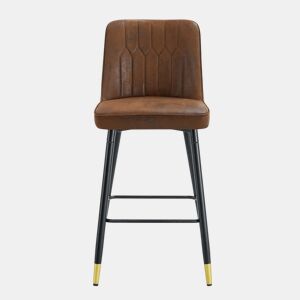 Conjunto de 2 bancos de bar, 100 cm de altura - Tecido técnico castanho com estrutura metálica preta e apoio para os pés confortável - Castanho e preto