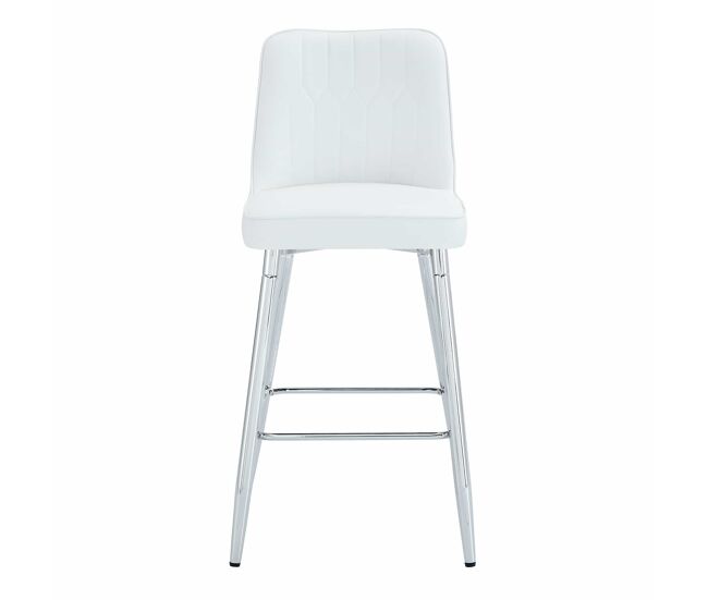 Juego de 2 taburetes de bar, 100 cm - cuero pu blanco, estructura metálica plateada, reposapiés cómodo - blanco y plata