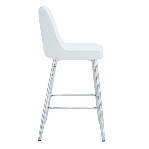 Conjunto de 2 bancos de bar, 100 cm - Couro PU branco, estrutura metálica prateada, apoio para os pés confortável - Branco e prateado