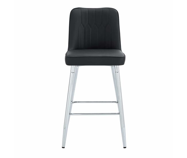 Juego de 2 taburetes de bar, 100 cm - piel sintética negra con estructura metálica plateada - ideal para barra de casa