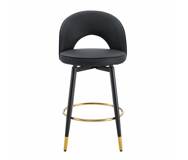Taburete de bar giratorio 360° - cojín de pu negro, cómodo y acolchado, ideal para bares, comedores, cocinas y terrazas - negro