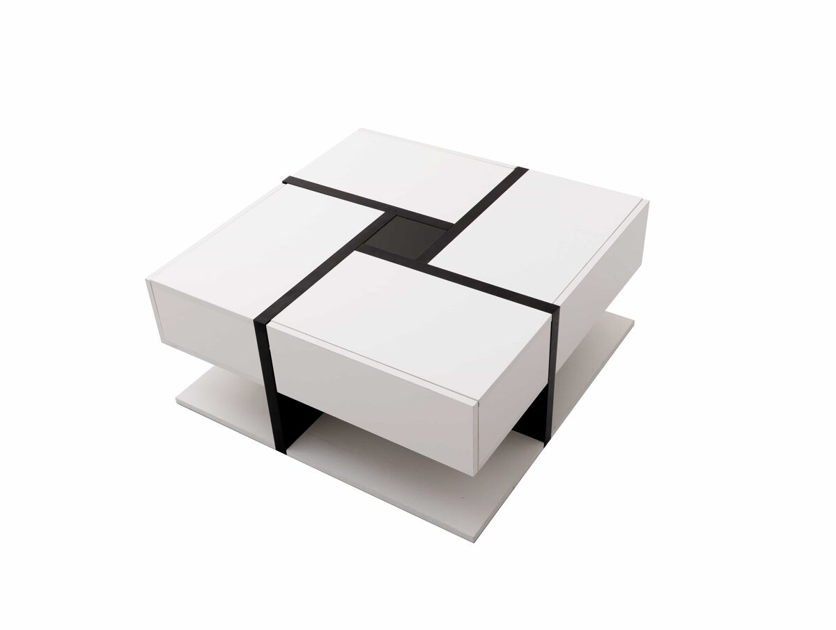 mesa de centro - 4 cajones - espacio de almacenamiento en la parte inferior - 78x78x36cm - blanco y negro
