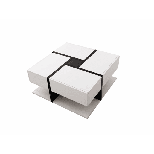 Mesa de centro - 4 gavetas - espaço de arrumação na parte inferior - 78x78x36cm - Preto e branco