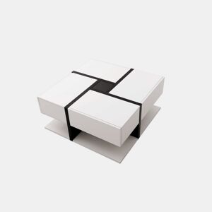 Mesa de centro - 4 gavetas - espaço de arrumação na parte inferior - 78x78x36cm - Preto e branco