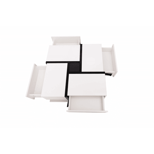 Mesa de centro - 4 gavetas - espaço de arrumação na parte inferior - 78x78x36cm - Preto e branco