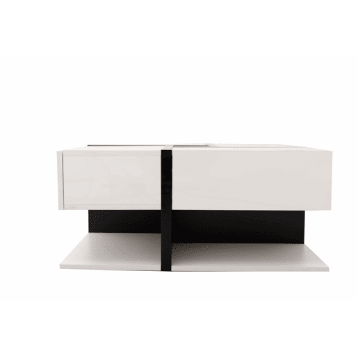 Mesa de centro - 4 gavetas - espaço de arrumação na parte inferior - 78x78x36cm - Preto e branco