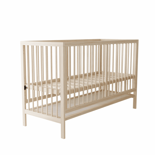 Berço de madeira multifuncional 120x60x90 cm - convertível em berço de co-leito, secretária e cavalete, altura ajustável, madeira de pinho - Natural