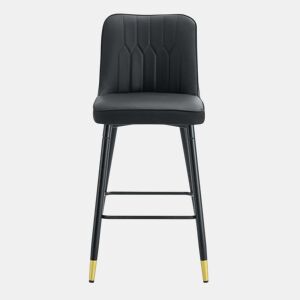 Conjunto de 2 bancos de bar, 100 cm - Couro PU preto, estrutura metálica preta, apoio para os pés confortável - Preto